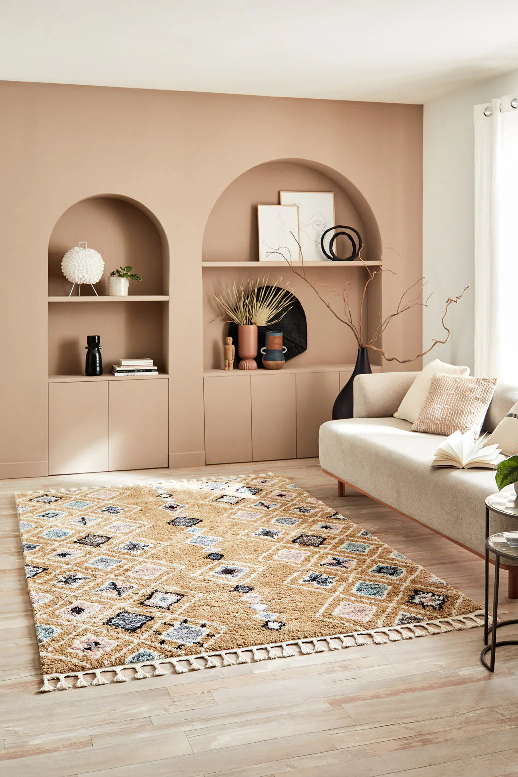 Tapis ethnique motifs losanges jaune - Delya