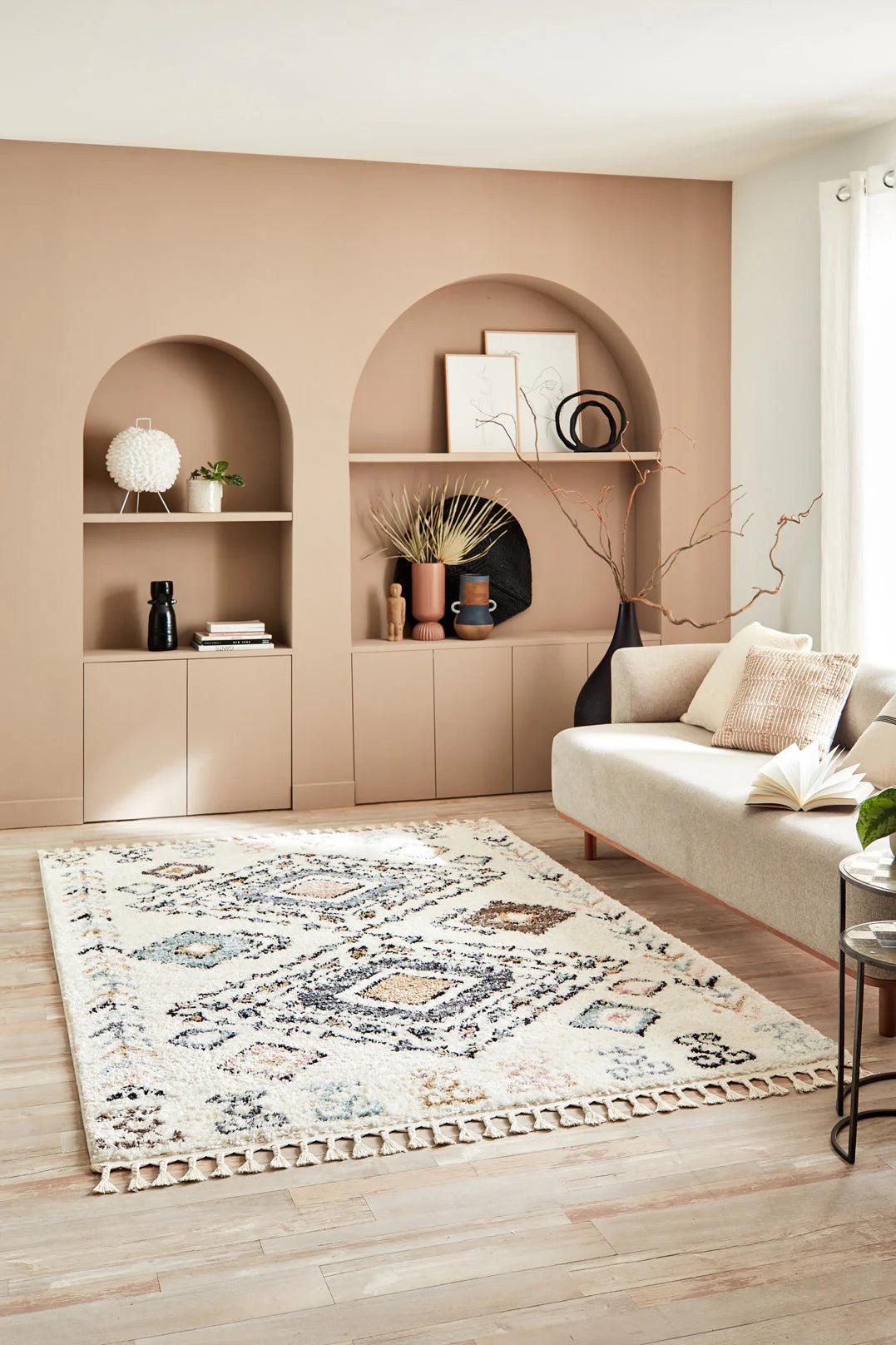 Tapis berbère motifs losanges crème - Delya