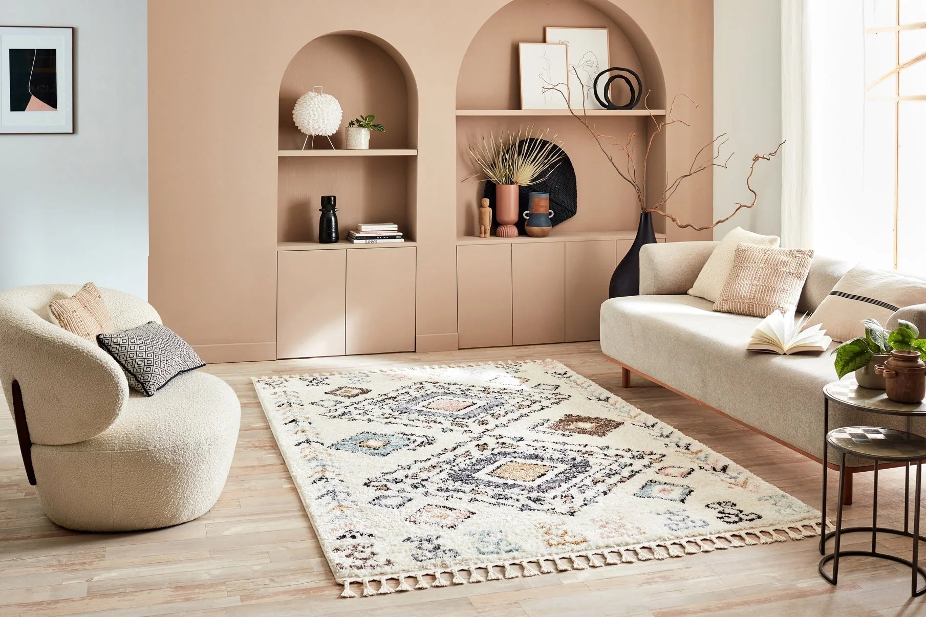 Tapis berbère motifs losanges crème - Delya