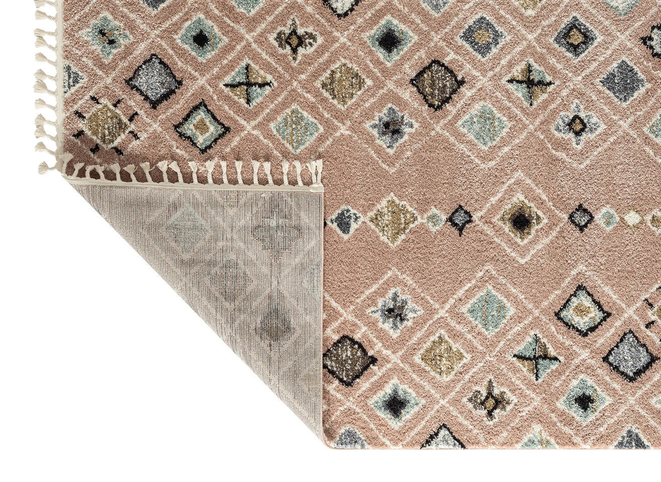 Tapis ethnique motifs losanges rose - Delya