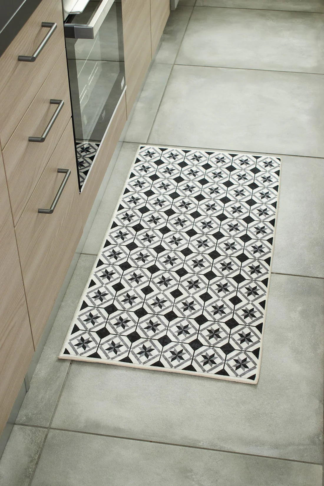 Tapis de cuisine carreaux de ciment noir et blanc