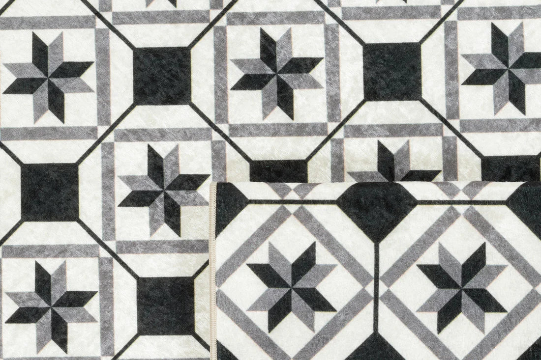 Tapis de cuisine carreaux de ciment noir et blanc