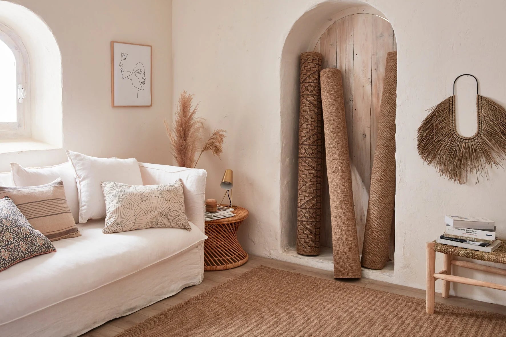 Tapis de salon - intérieur extérieur - aspect jute naturel - motifs géométriques beige - Nature