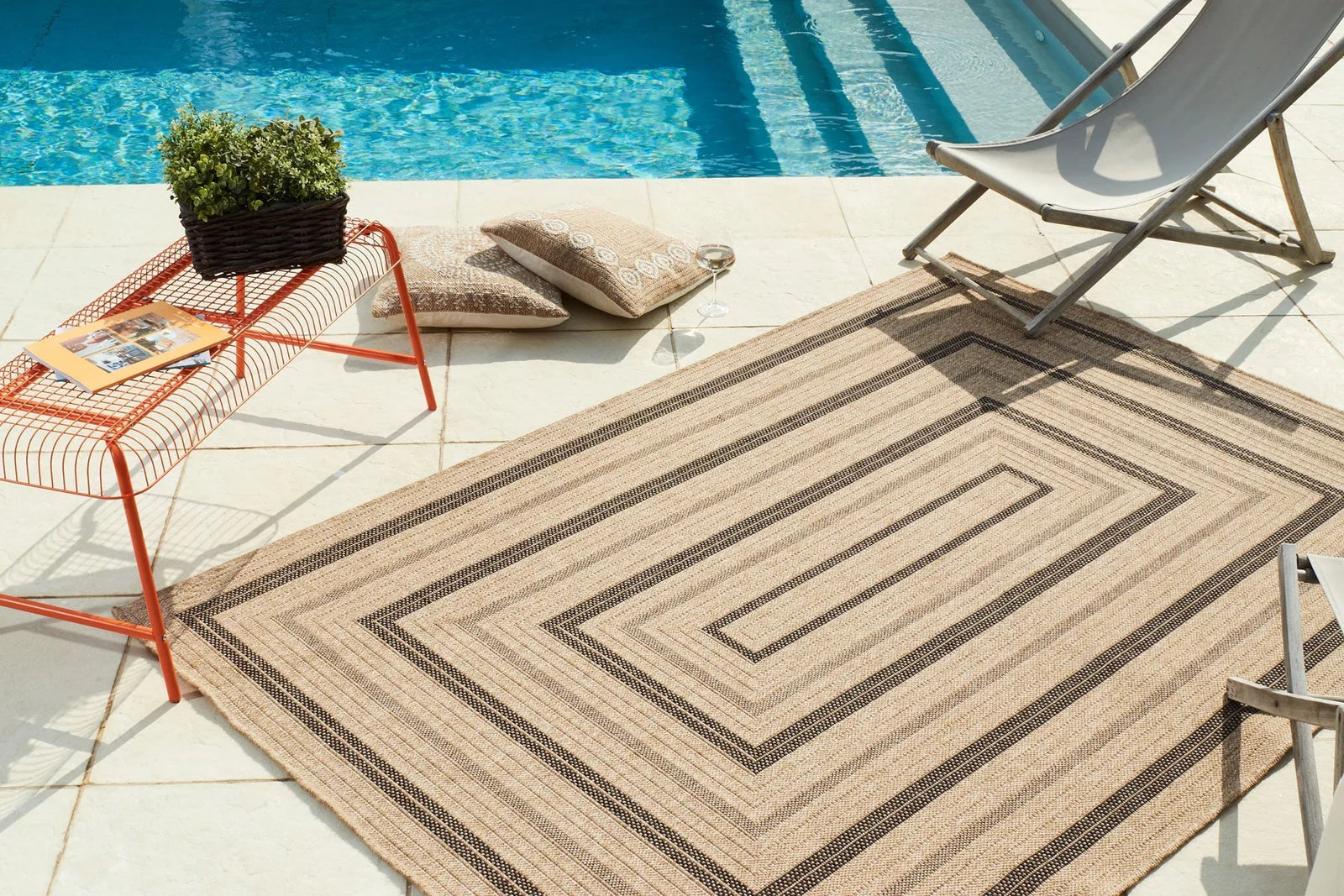 Tapis aspect jute nature motifs rectangles noirs - Nature