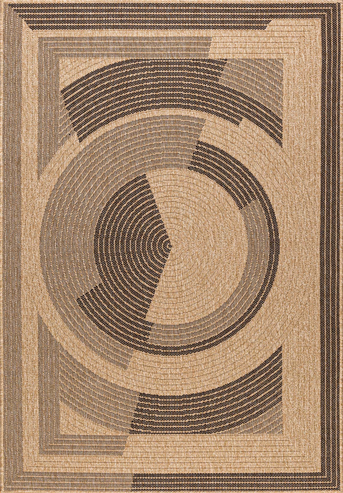 Tapis aspect jute nature motifs circulaires noirs - Nature