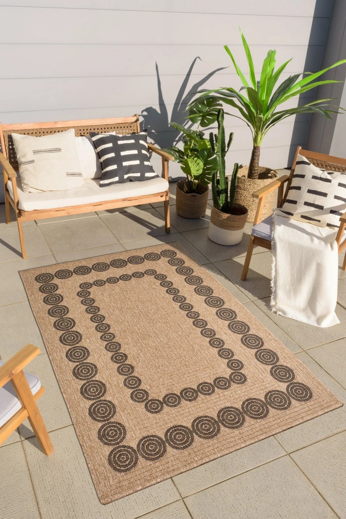 Tapis aspect jute nature motifs géométriques noirs - Nature