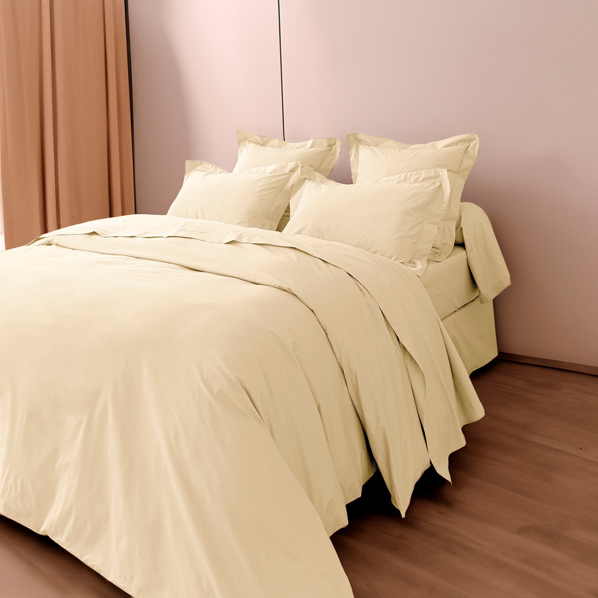 Housse de couette Percale 260 x 240 cm Pur Coton Peigné Longues Fibres 80 Fils/cm² Ivoire