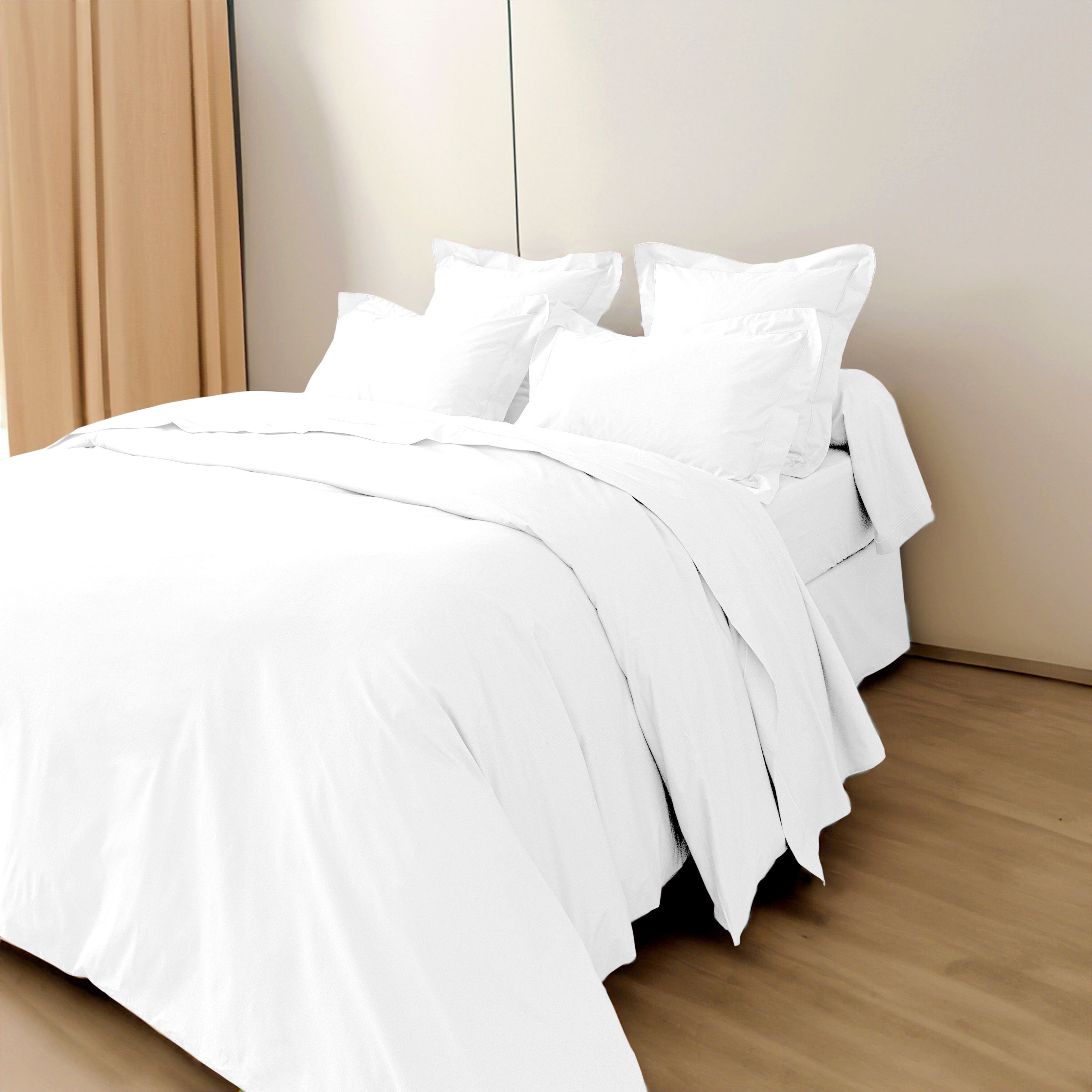 Housse de couette Percale 260 x 240 cm Pur Coton Peigné Longues Fibres 80 Fils/cm² Neige