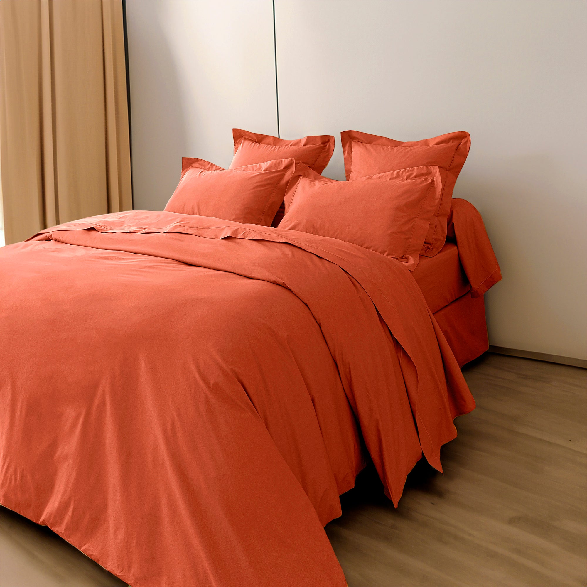 Housse de couette Percale 260 x 240 cm Pur Coton Peigné Longues Fibres 80 Fils/cm² Terracotta