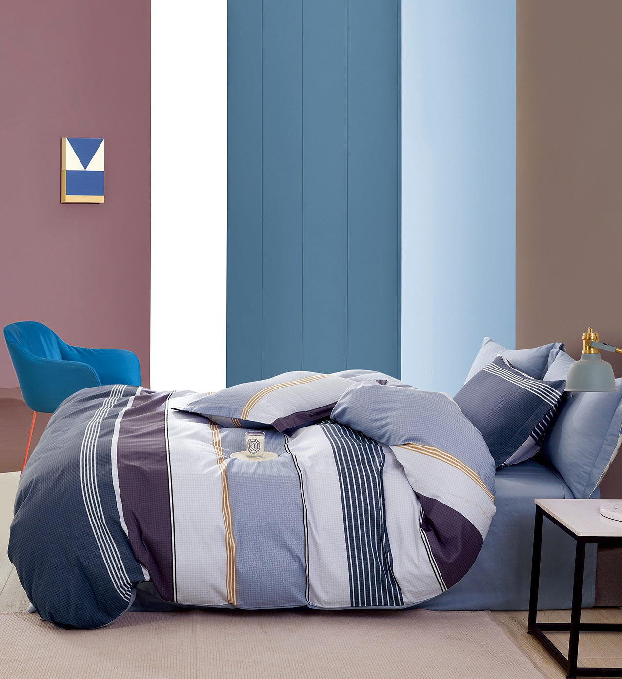Parure de Couette "Imprimé Double Face" 240 x 220 cm + 2 Taies d'oreiller 65 x 65 cm