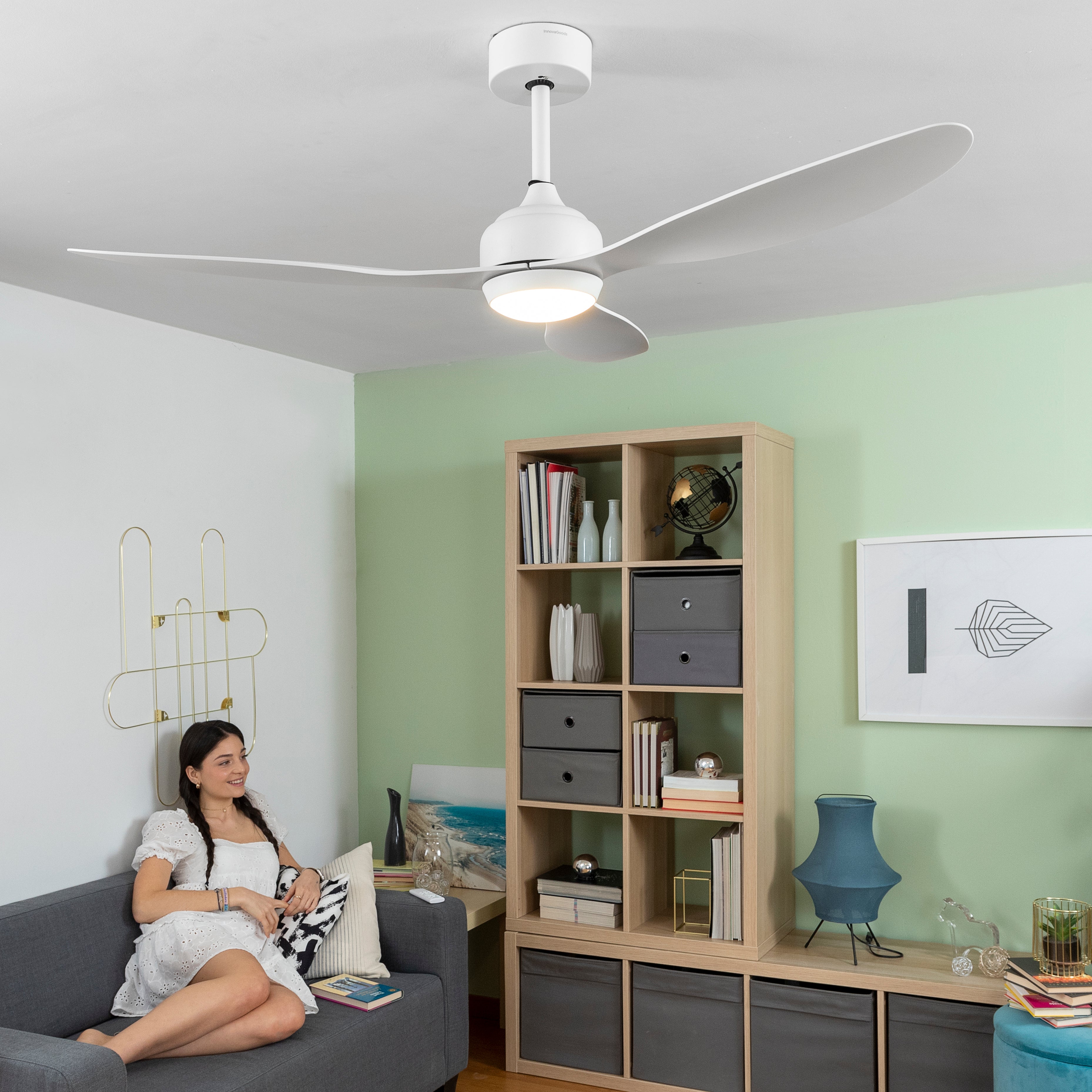 Ventilateur de Plafond avec Lumière LED et 3 Pales ABS  Blanc 36 W