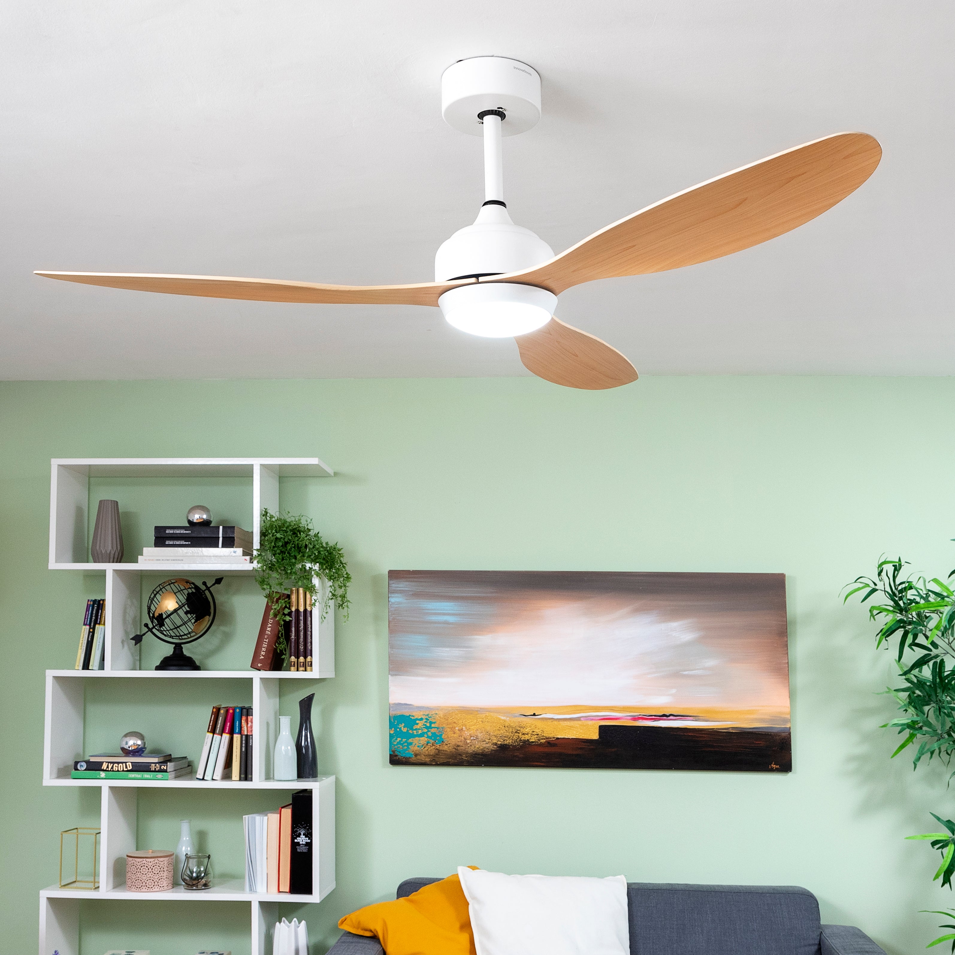 Ventilateur de Plafond avec Lumière LED et 3 Pales ABS  Bois 36 W