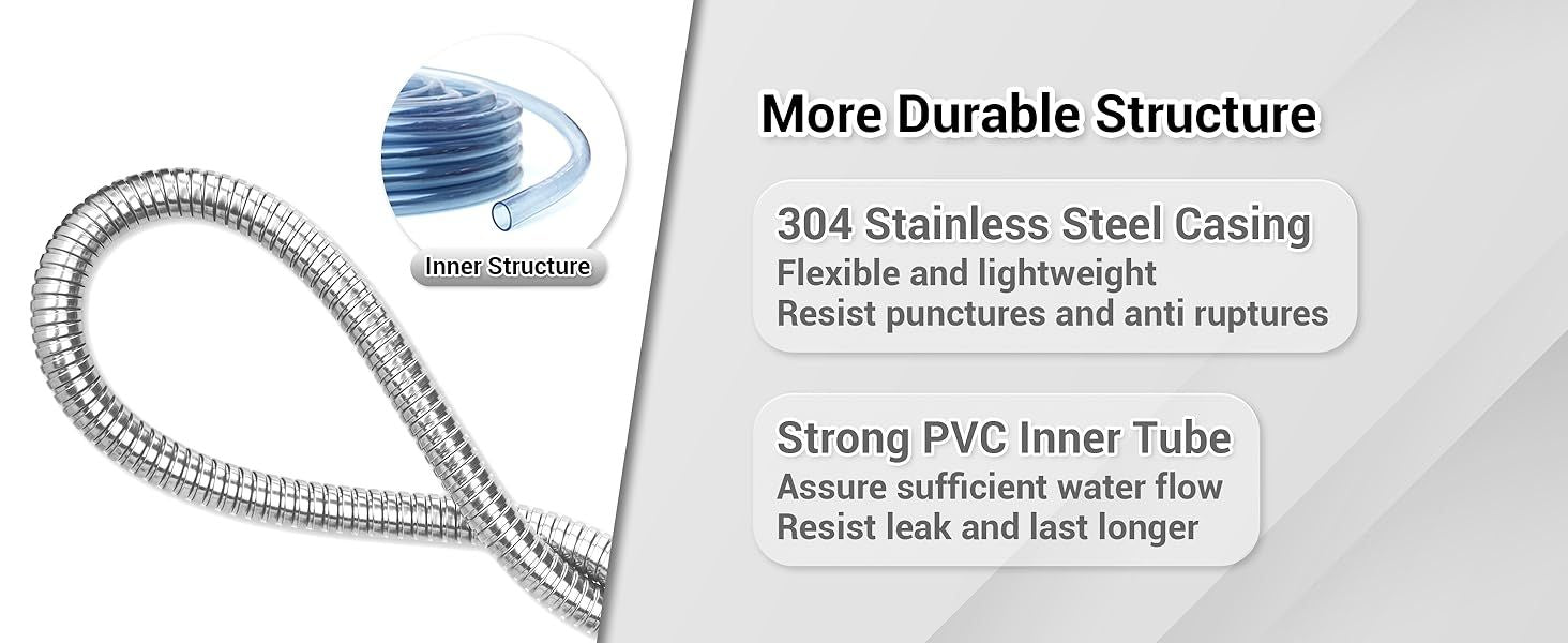 Tuyaux d'arrosage en acier inoxydable - 15m + Tête de pulvérisation - Argent