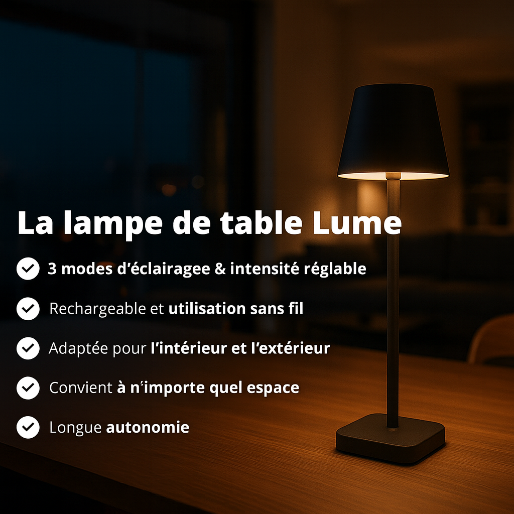 FlinQ - Lampe de table - Rechargeable - Intensité variable avec mode mémoire - 3 niveaux d'éclairage - 38 cm - Noire