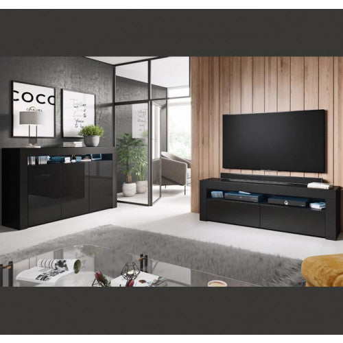 Buffet modèle Aker en noir brillant  - 155 x 91 cm