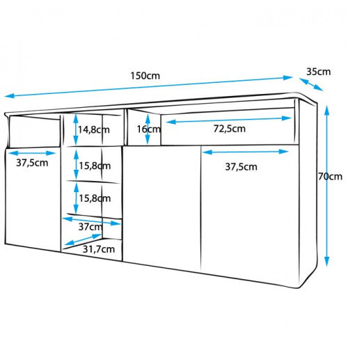 Buffet couleur blanc  - 150 X 72 cm - Caribo