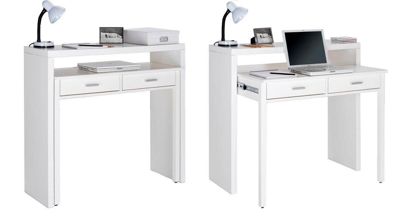 Bureau  Extensible, 2 tiroirs, blanc