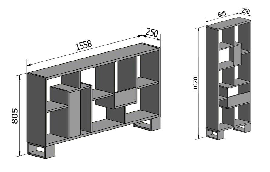 Étagère, bibliothèque, modèle LOFT, couleur de la structure Chêne foncé