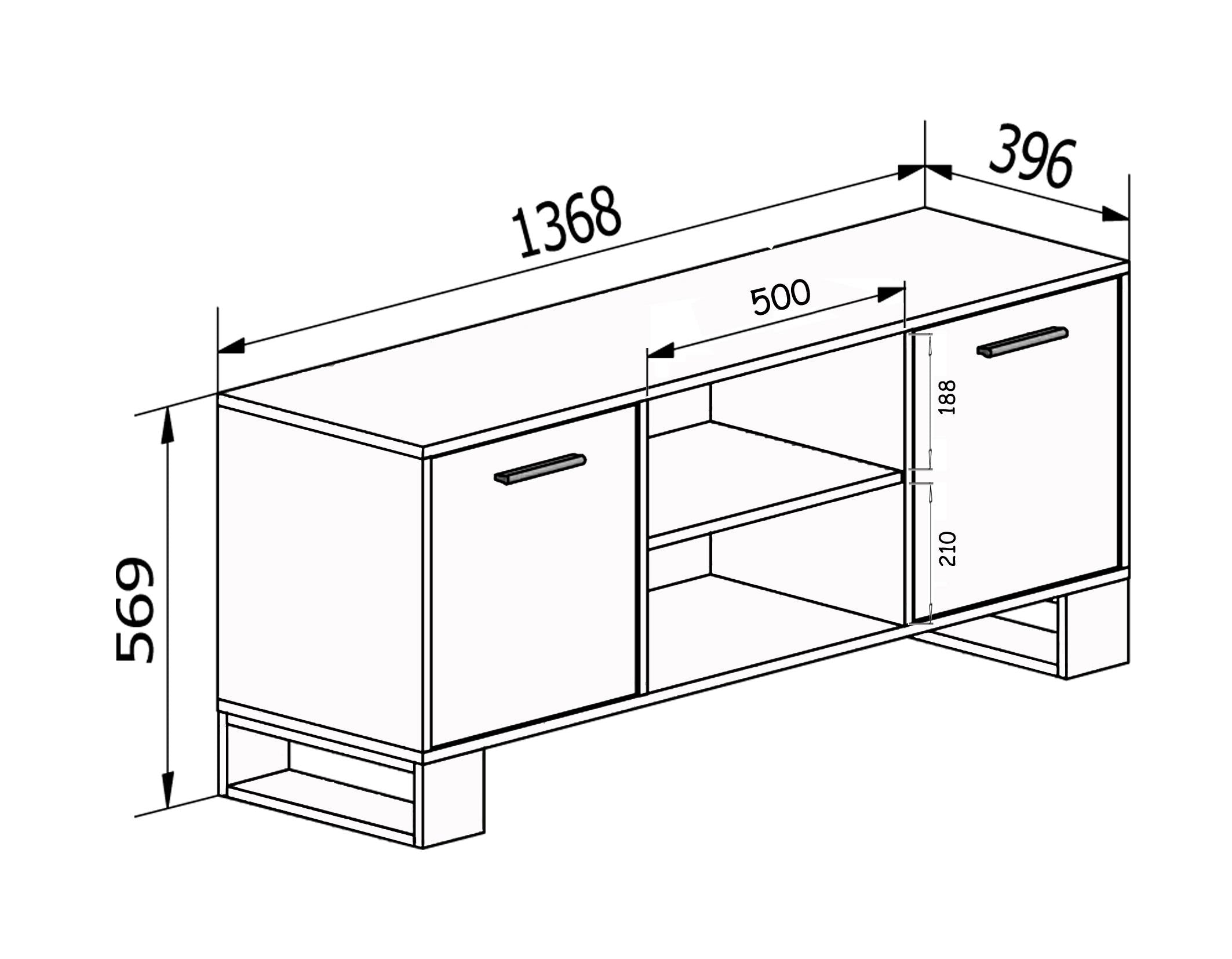 Meuble TV 140 avec 2 portes, salon, modèle LOFT, structure et des portes Chêne