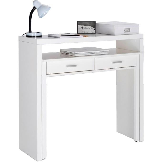 Bureau  Extensible, 2 tiroirs, blanc