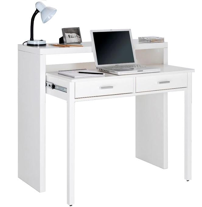 Bureau  Extensible, 2 tiroirs, blanc