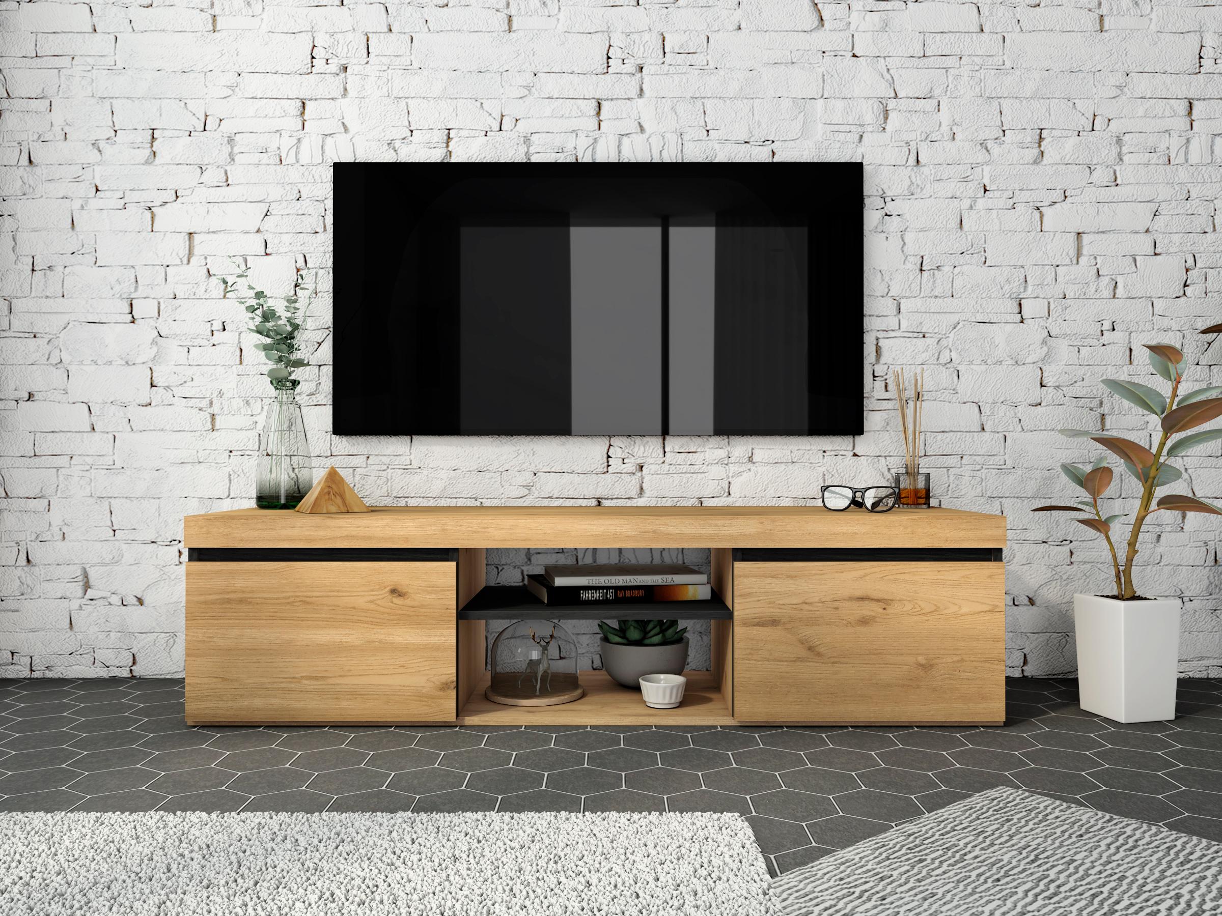 Meuble TV Chêne/Noir, 140x40x41cm