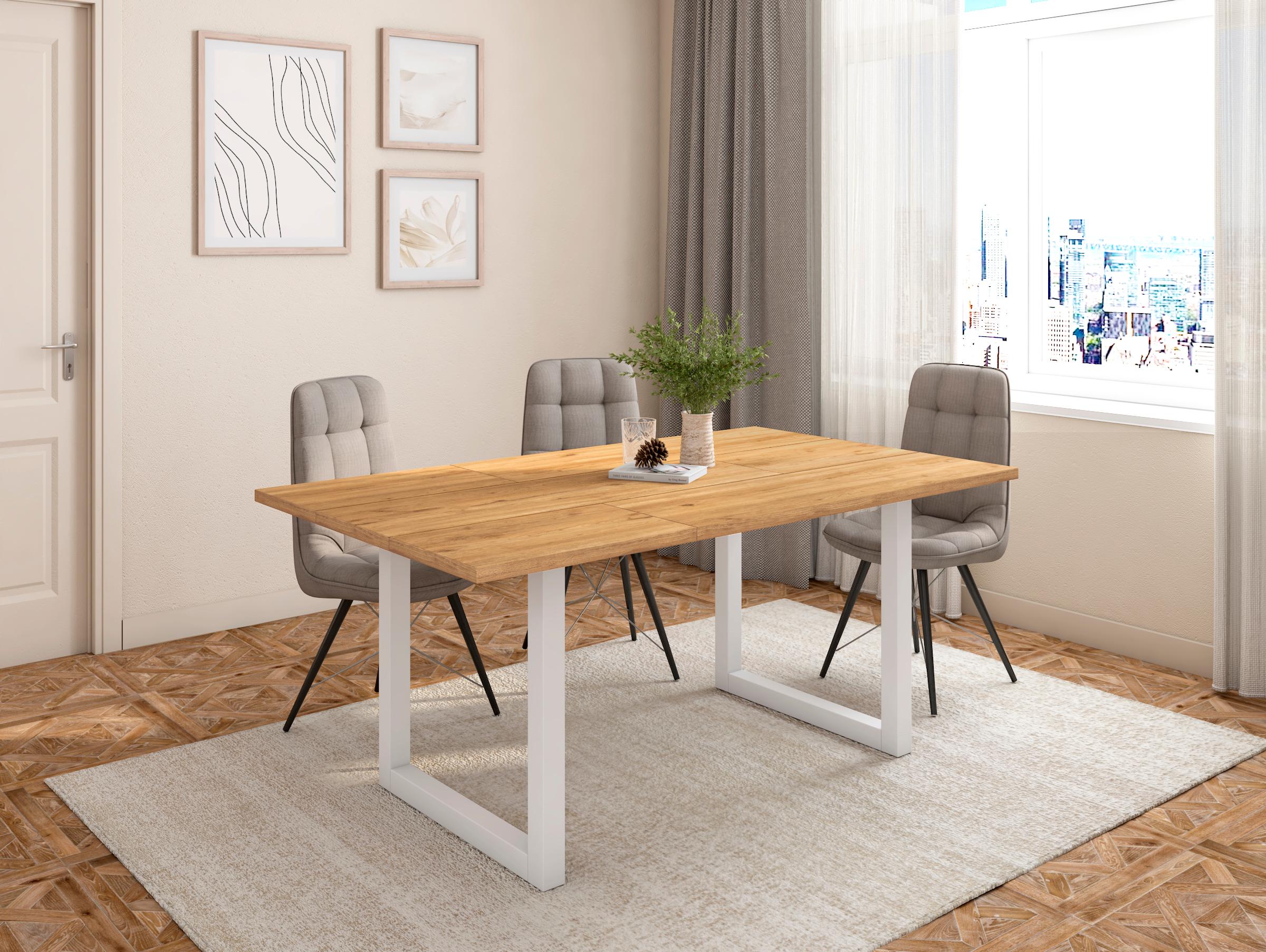 2 Pieds de Table style industriel - 70x72 cm - Support en Forme de U - Bois Massif - Laqué blanc