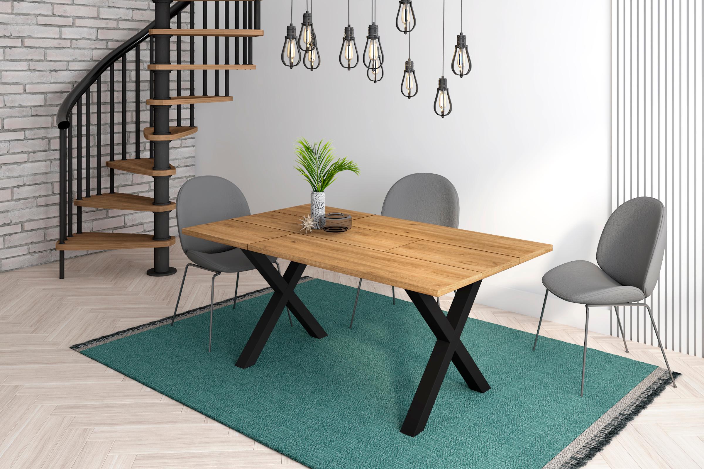 2 Pieds de Table style industriel - 72x72 cm - Support en Forme de X - Bois Massif - Laqué noir