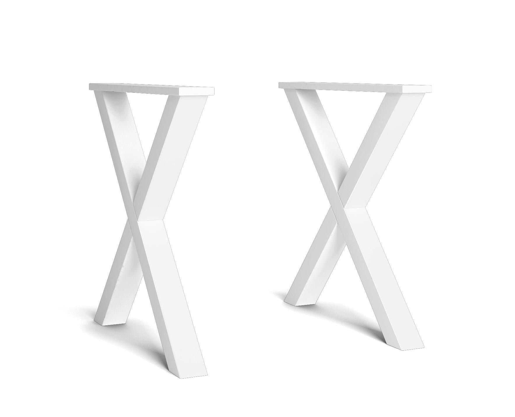2 Pieds de Table style industriel - 72x72 cm - Support en Forme de X - Bois Massif - Laqué Blanc