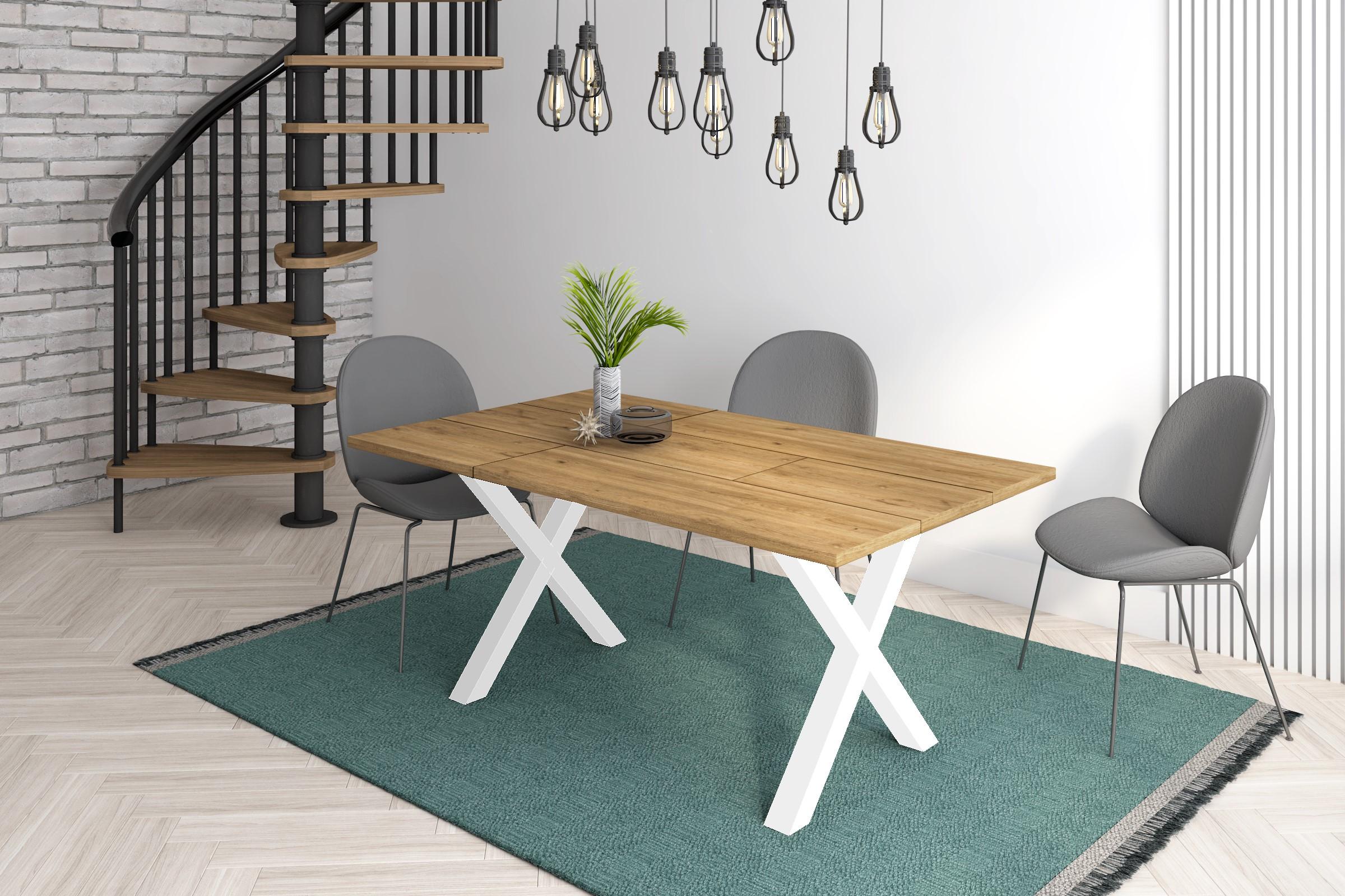 2 Pieds de Table style industriel - 72x72 cm - Support en Forme de X - Bois Massif - Laqué Blanc