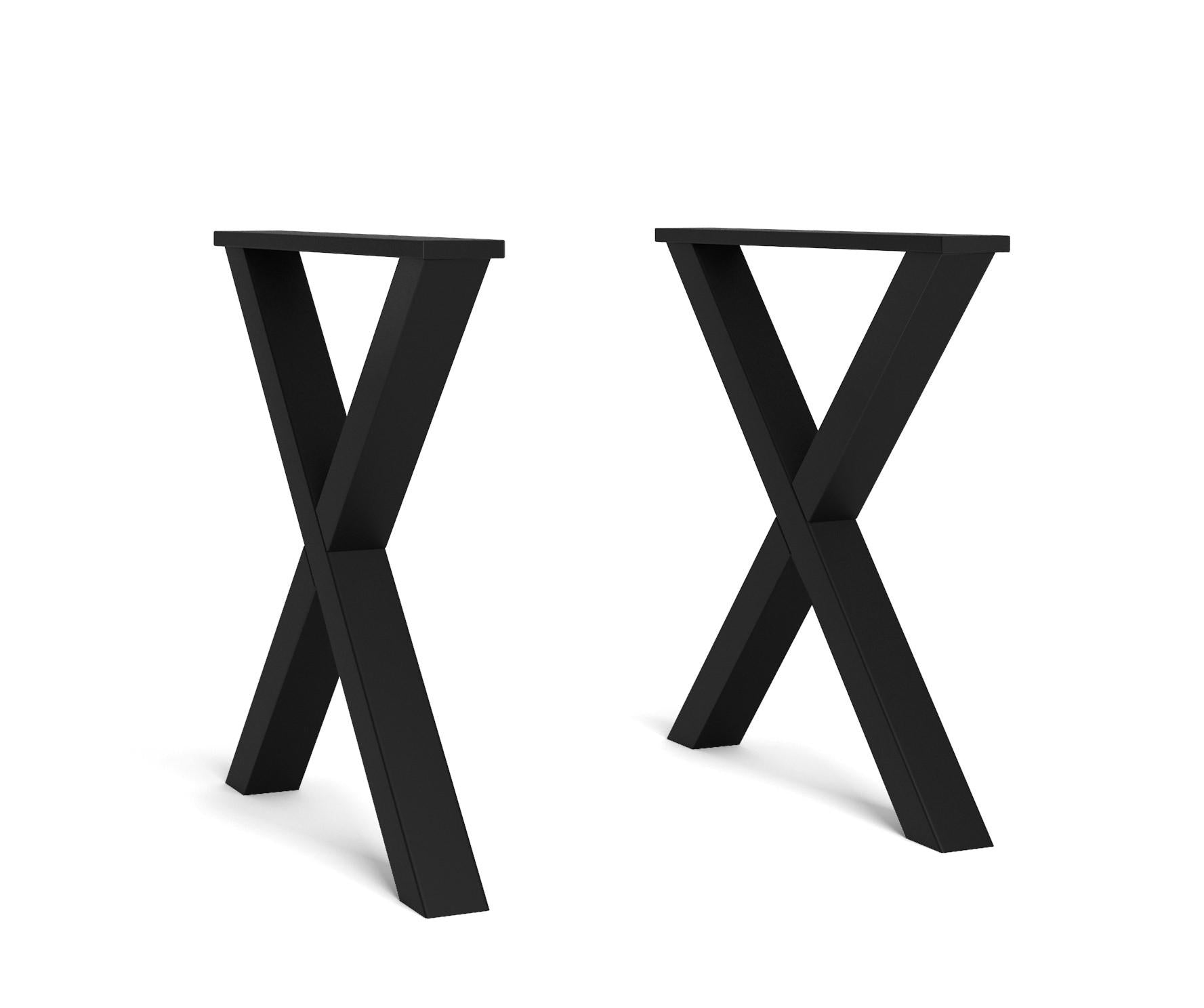 2 Pieds de Table style industriel - 72x72 cm - Support en Forme de X - Bois Massif - Laqué noir