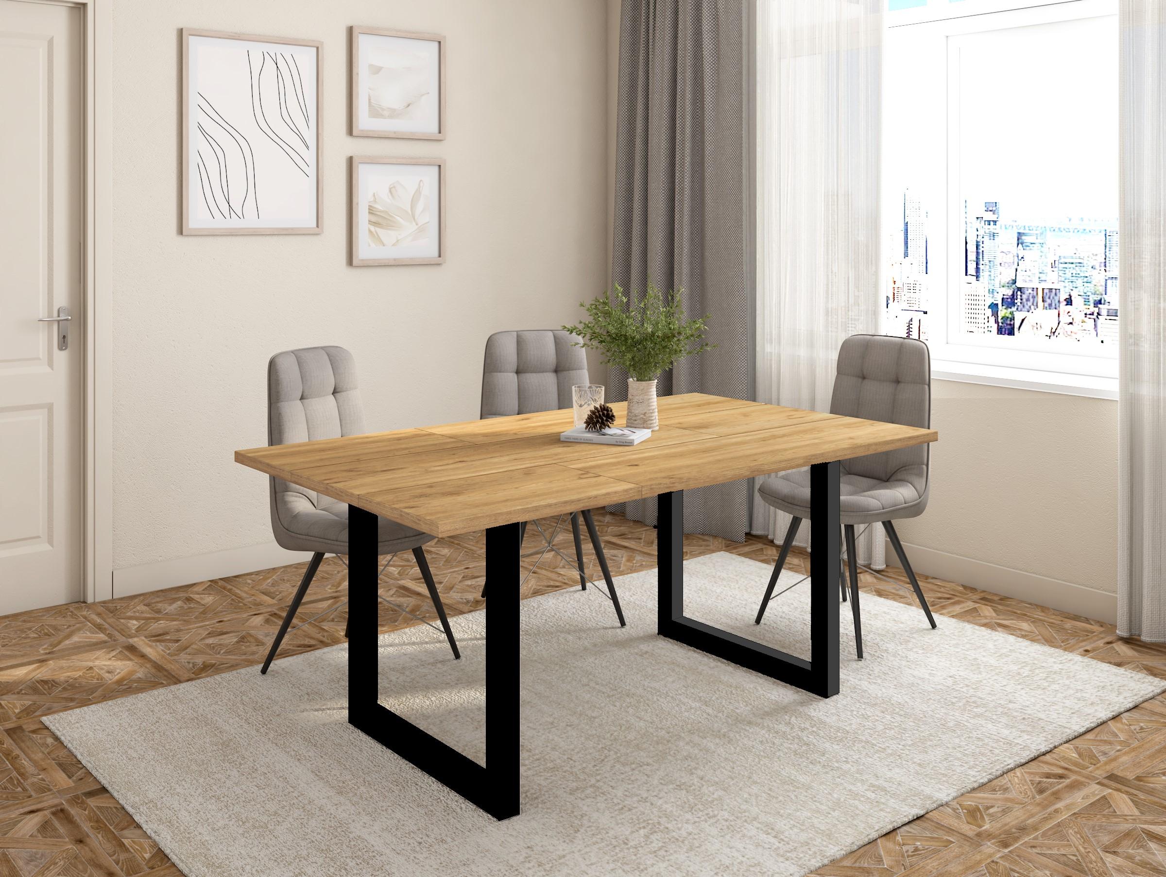 2 Pieds de Table style industriel - 70x72 cm - Support en Forme de U - Bois Massif - Laqué noir