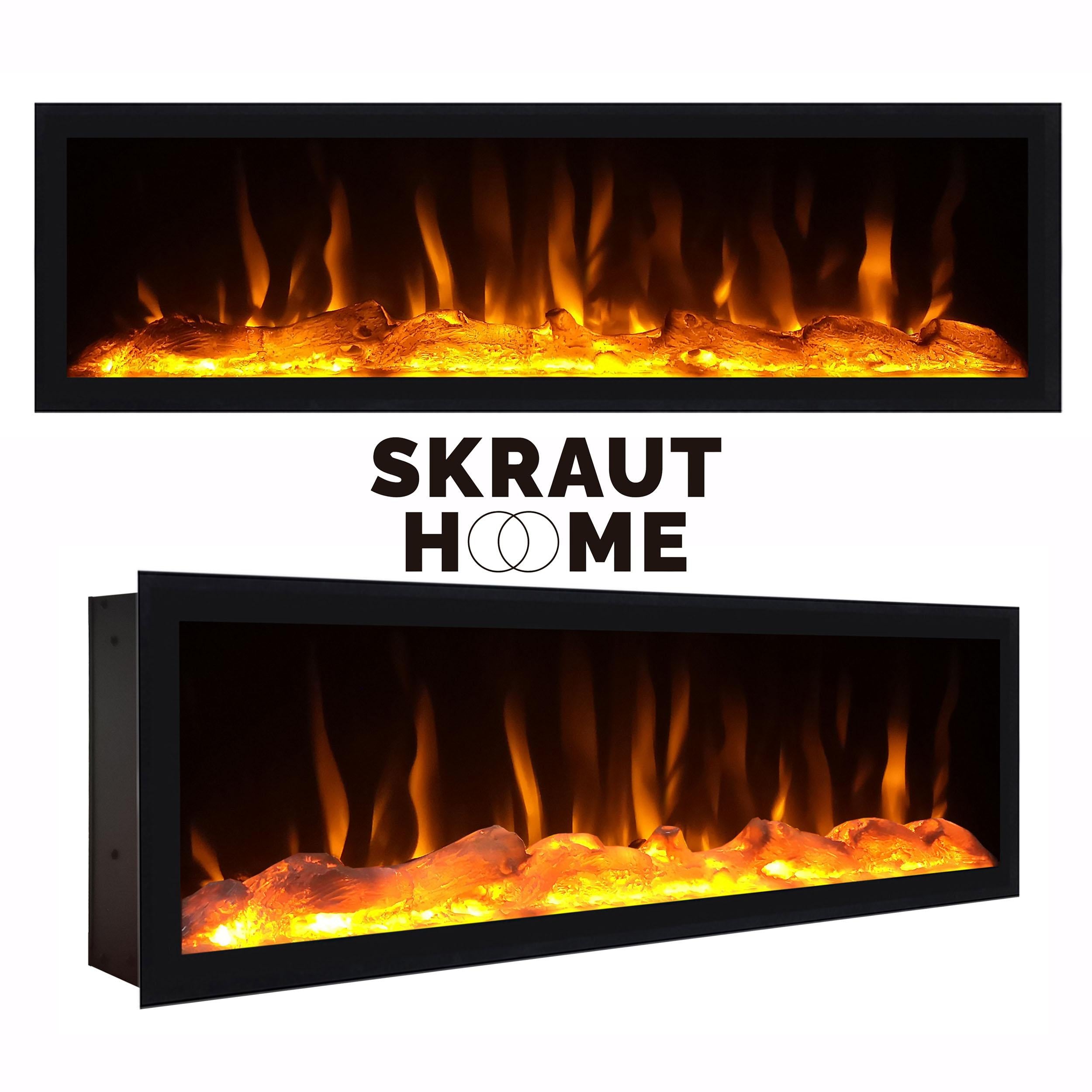 Meuble TV Suspendu Led 212x50x35 cm Pour les TV jusqu'à 80" Cheminée électrique à droite XXL Mural Chêne et noir