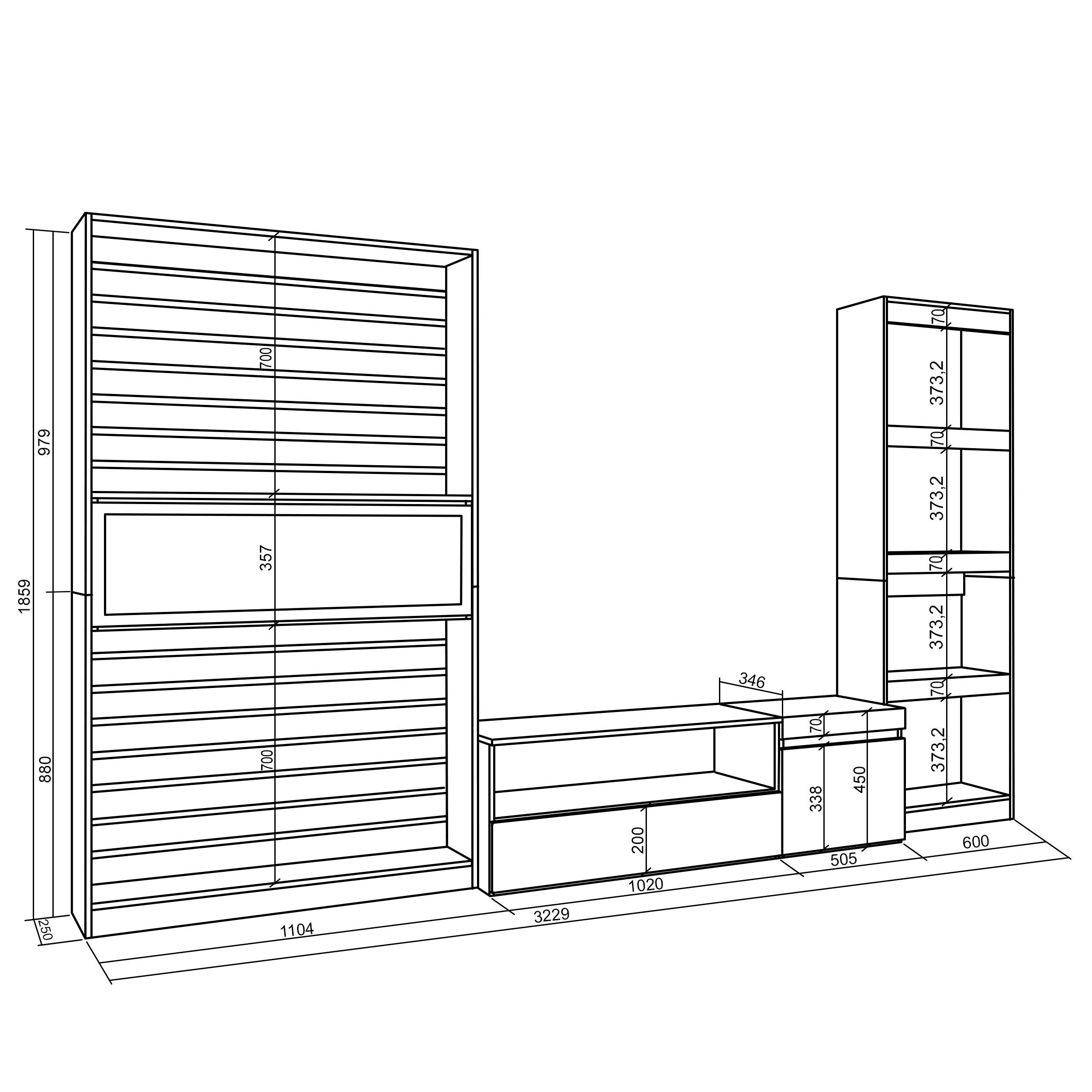 Ensemble Meuble TV, 320x186x35cm, Cheminée électrique