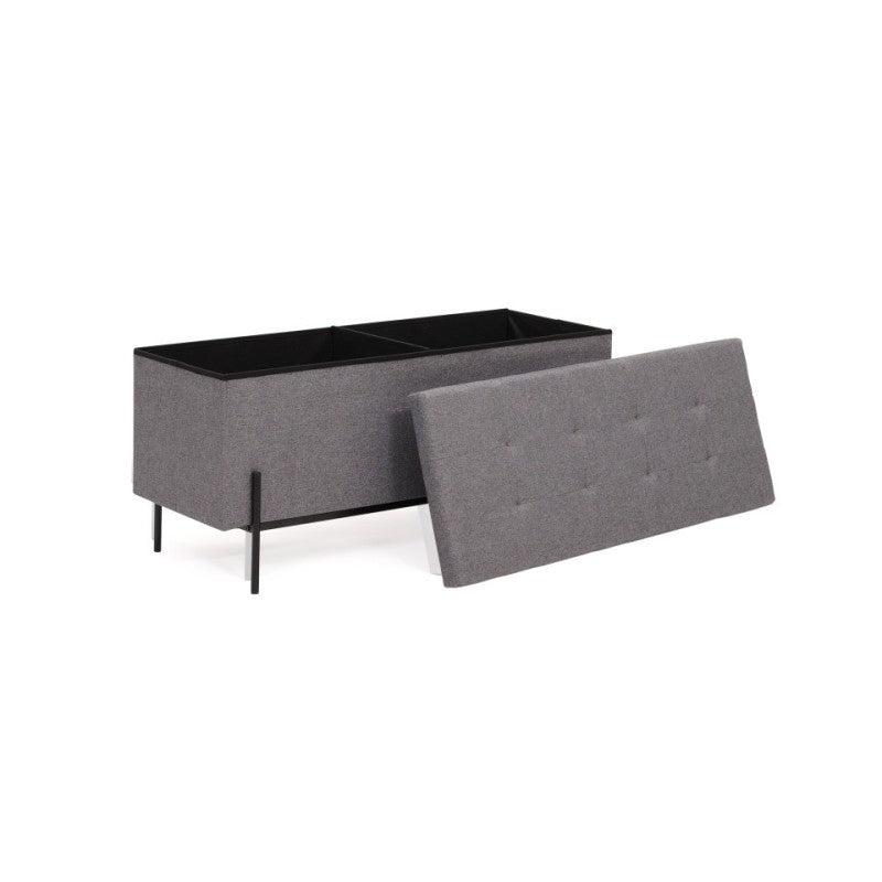 Banc coffre avec pieds noirs Loan en tissu gris 100cm