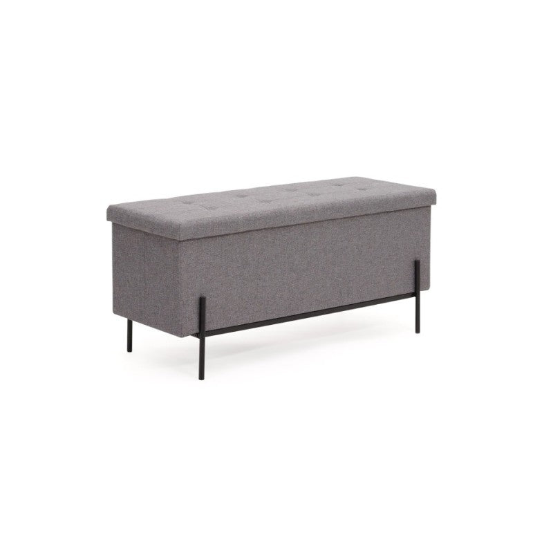 Banc coffre avec pieds noirs Loan en tissu gris 100cm