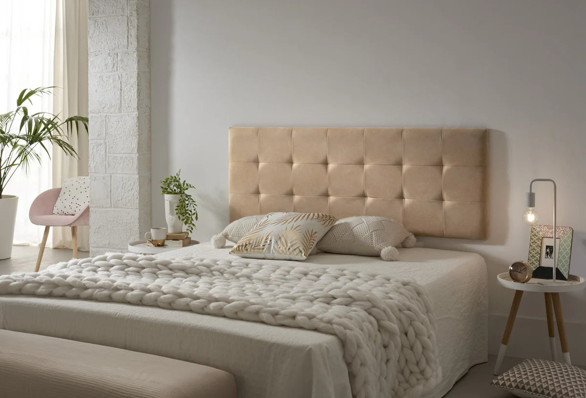 Tête de lit en tissu à carreaux Capitone - Chameau clair
