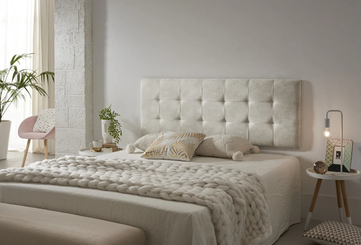 Tête de lit en tissu à carreaux Capitone - Blanche