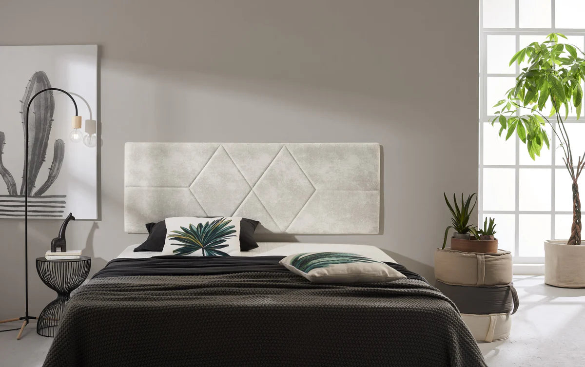 Tête de lit suspendue rembourrée en tissu - Blanche - Motif 2 losanges