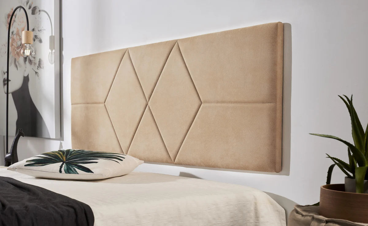 Tête de lit suspendue rembourrée en tissu - Chameau clair - Motif 2 losanges