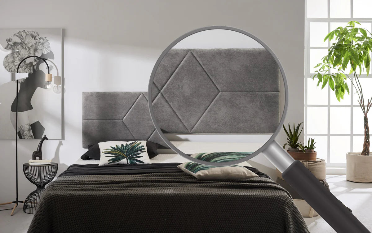 Tête de lit suspendue rembourrée en tissu - Grise - Motif 2 losanges