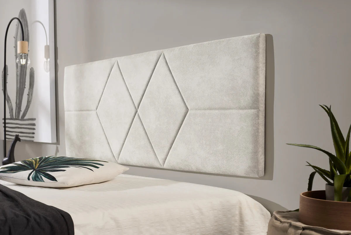 Tête de lit suspendue rembourrée en tissu - Blanche - Motif 2 losanges