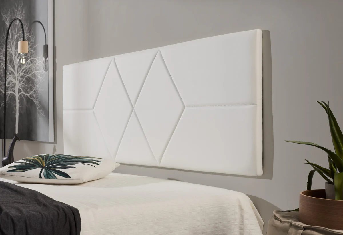 Tête de lit suspendue en similicuir - Blanche - Motif 2 losanges