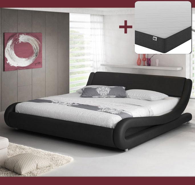Lit double design noir - 160 X 200 cm -  Piccione avec matelas Texas