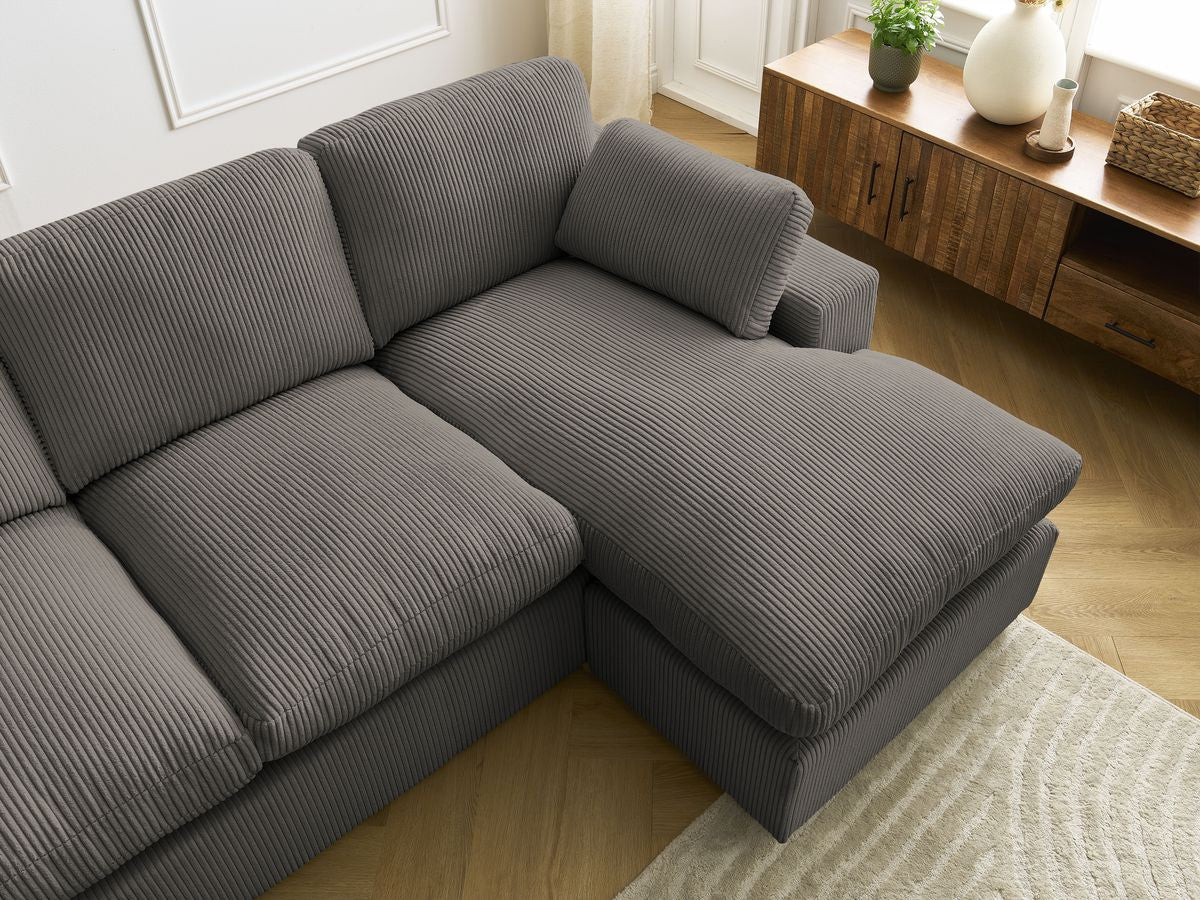 Canapé d'angle fixe compact réversible BELAIR velours côtelé