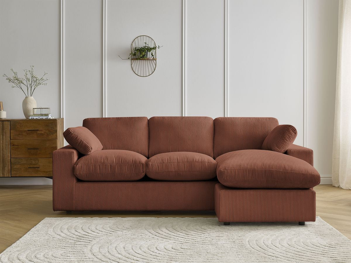 Canapé d'angle fixe compact réversible BELAIR velours côtelé