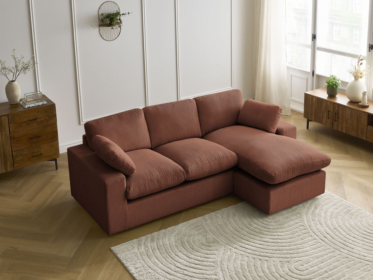 Canapé d'angle fixe compact réversible BELAIR velours côtelé