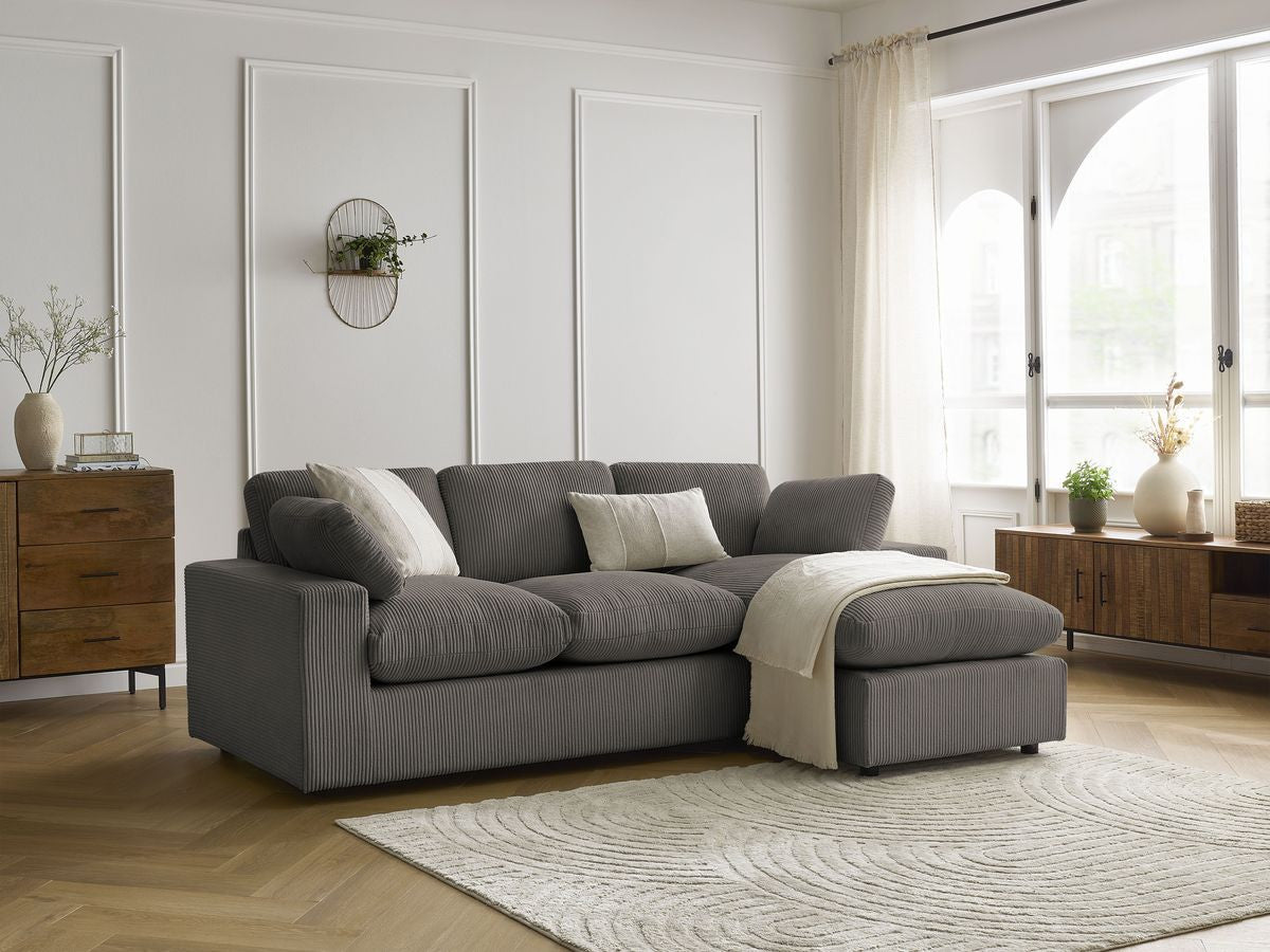 Canapé d'angle fixe compact réversible BELAIR velours côtelé