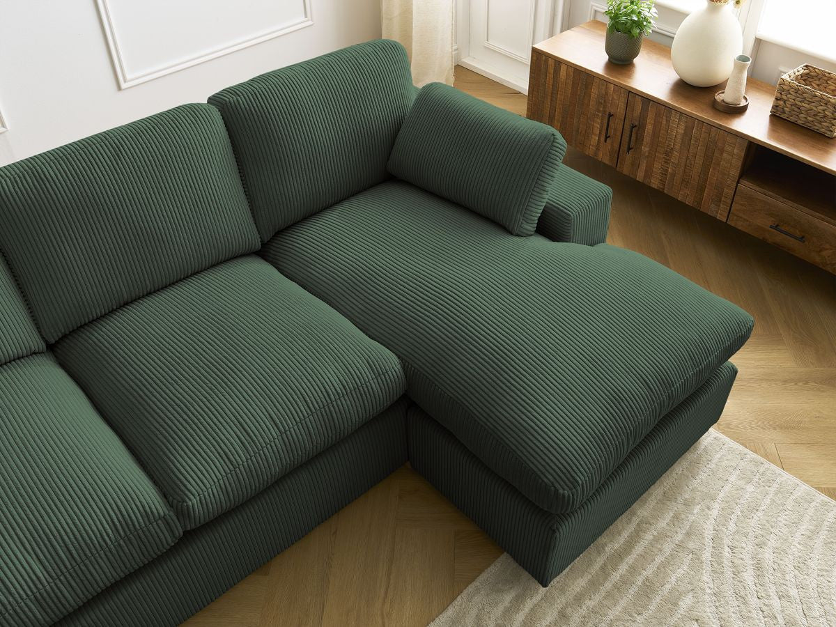 Canapé d'angle fixe compact réversible BELAIR velours côtelé