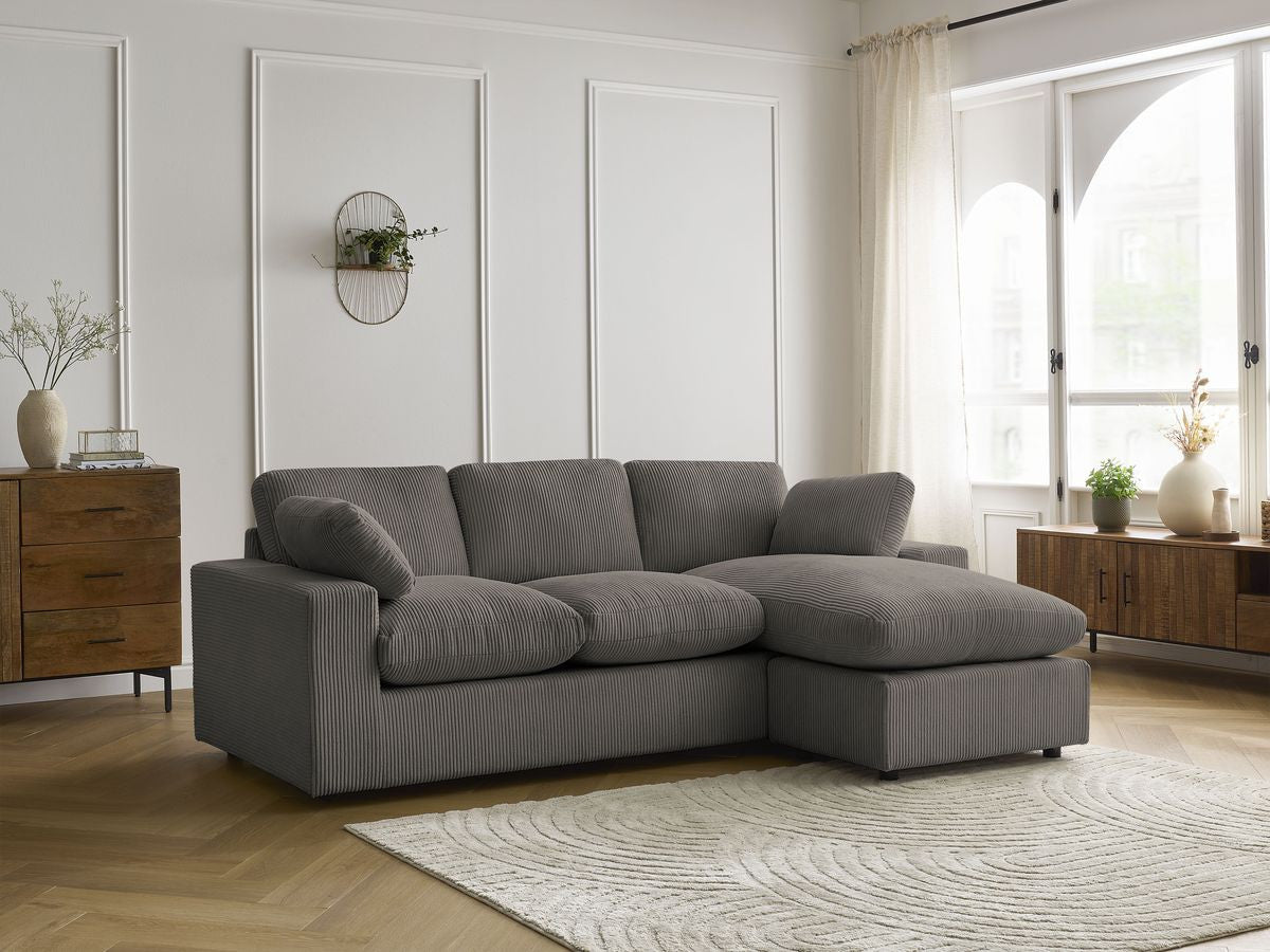 Canapé d'angle fixe compact réversible BELAIR velours côtelé